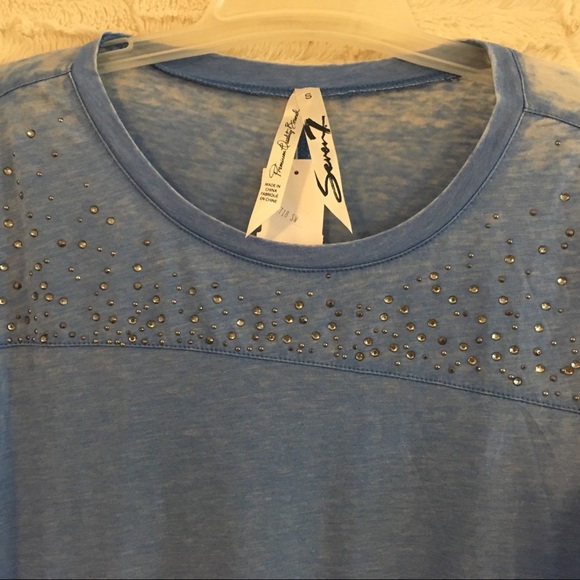 Seven 7 Beaded Burnout Top Sheer Long Sleeved Gauzy Blue Small Sequins Fairycore - Picture 4 of 8